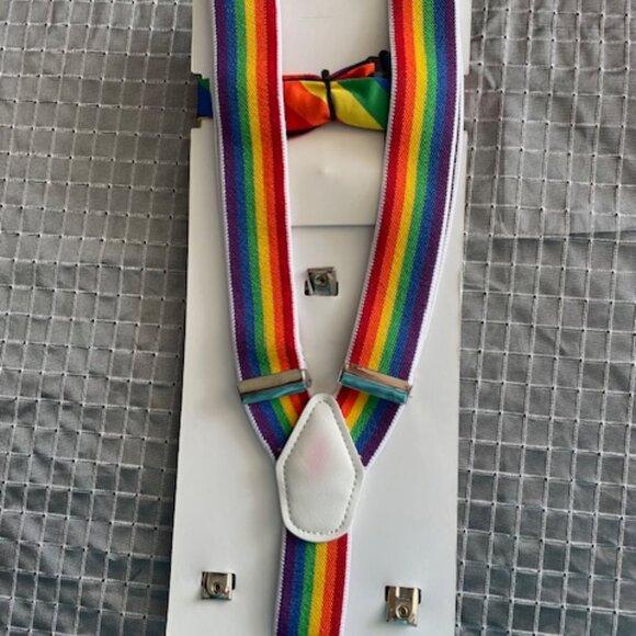 Pride Bow tie, suspenders and pin set - Picture 2 of 3